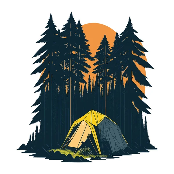 Ormanda Kamp Çadırı Vektör Shirt Tasarımı — Stok Vektör