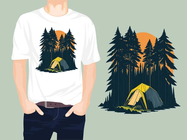 Tenda Campeggio Nella Foresta Shirt Vettoriale — Vettoriale Stock