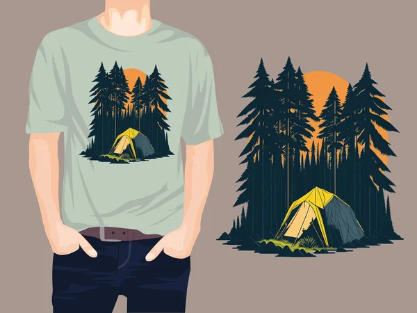 Tenda Campeggio Nella Foresta Shirt Vettoriale — Vettoriale Stock