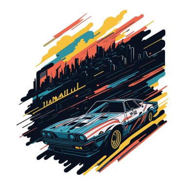 Klasik spor araba. Vektör çizimi. Tişört için grafik tasarımı