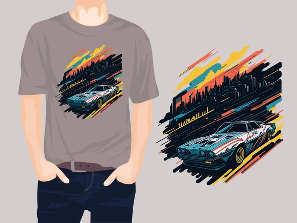 Auto Sportive Epoca Illustrazione Vettoriale Design Grafico Shirt — Vettoriale Stock