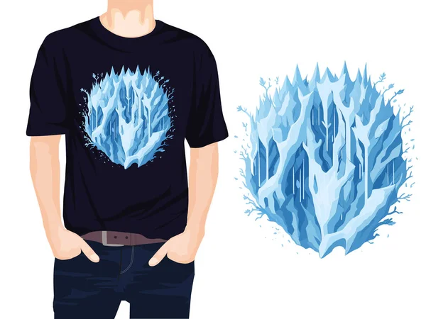 冬の風景 雪と氷のTシャツのデザインベクトルイラスト — ストックベクタ