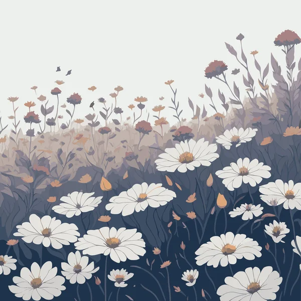 カモミールの花と花の背景 ベクターイラスト — ストックベクタ