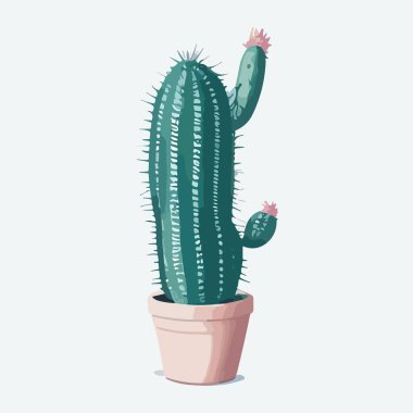 Tencerede kaktüs. Düz bir şekilde vektör illüstrasyonu