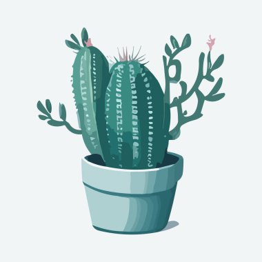 Tencerede kaktüs. Düz bir şekilde vektör illüstrasyonu