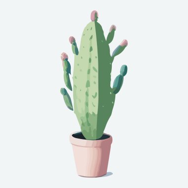 Tencerede kaktüs. Düz bir şekilde vektör illüstrasyonu