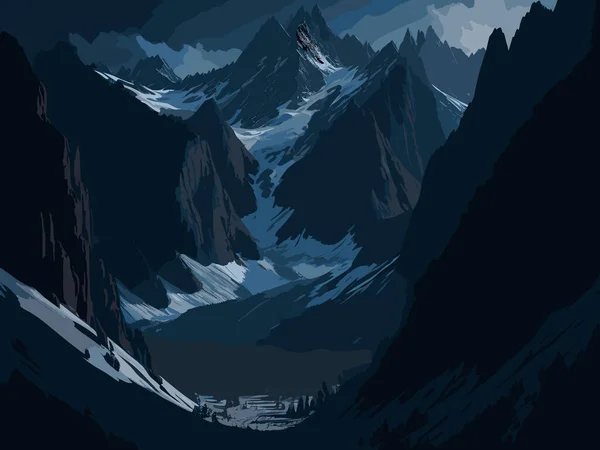 Paysage Fantastique Avec Montagnes Neige — Image vectorielle