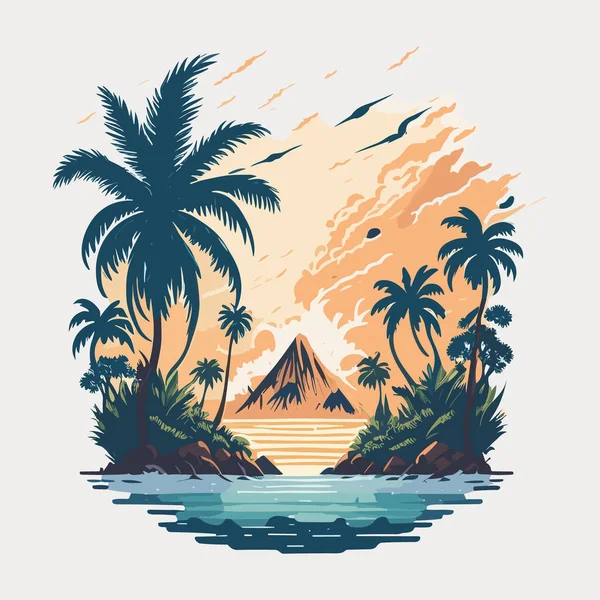 Тропический Остров Пальмами Морской Иллюстрацией — стоковое фото
