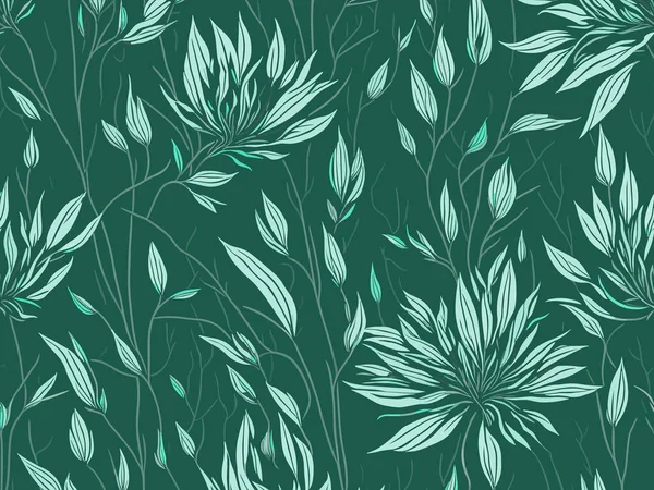 Nahtloses Blumenmuster Mit Blüten Und Blättern Vektorillustration — Stockvektor