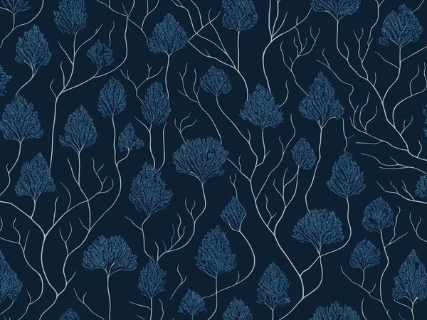 枝と葉が付いているシームレスなパターン ダークカラーのベクトルイラスト — ストックベクタ