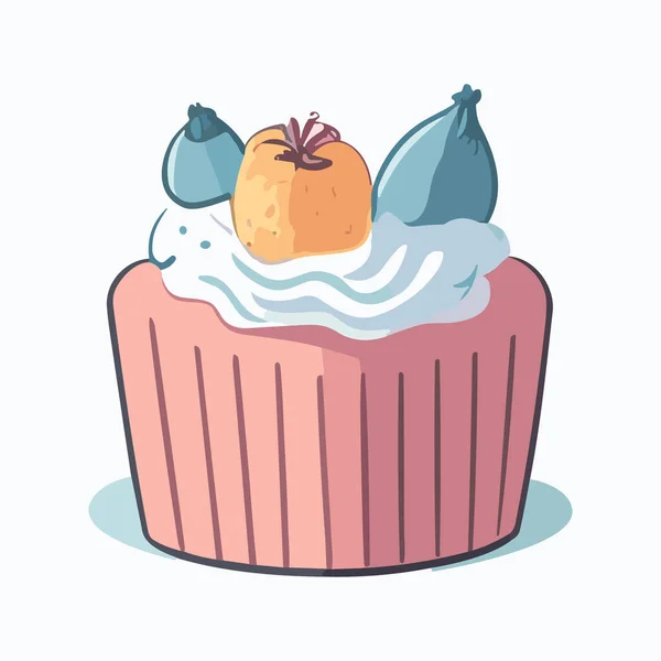 Cupcake Con Fruta Ilustración Vectorial Estilo Plano — Vector de stock