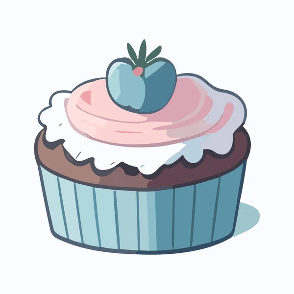 Cupcake Aux Myrtilles Crème Illustration Vectorielle Dans Style Dessin Animé — Image vectorielle