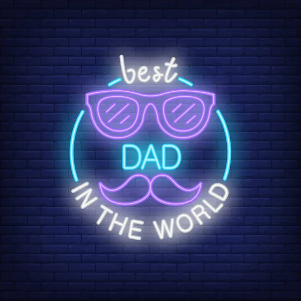 Best Dad in the World neon style icon on brick background. Congratulation, greeting card, emblem. Fathers Day concept. For topics like holiday, celebration, web design