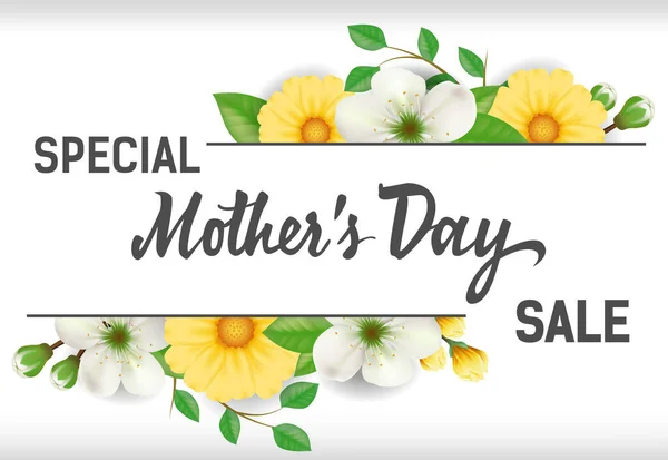 Letras Especiais Dia Das Mães Venda Com Flores Amarelas Brancas —  Vetores de Stock