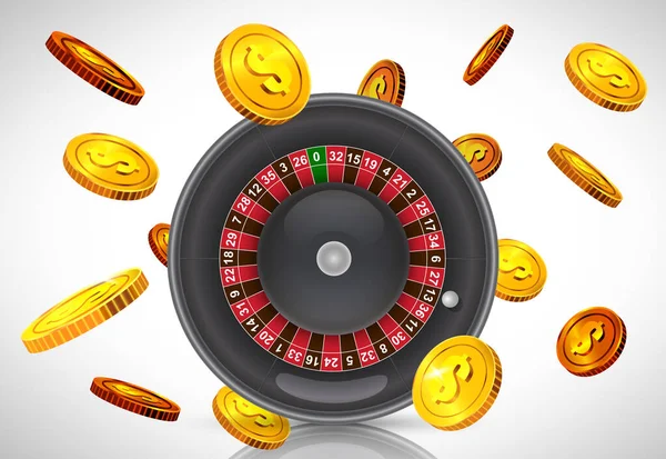 Casino Roulette Flying Golden Coins Casino Business Advertising Design Posters — Stockvektor