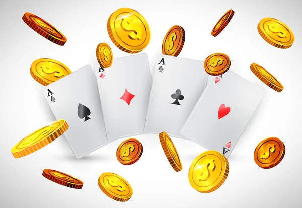 Four Aces Flying Golden Coins Casino Business Advertising Design Posters — Wektor stockowy