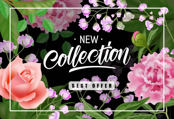 New Collection Best Offer Lettering Frame Flowers Summer Offer Sale —  Vetores de Stock