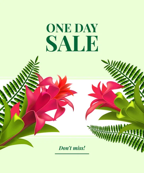 One Day Sale Miss Leaflet Design Red Flowers Leaves White —  Vetores de Stock