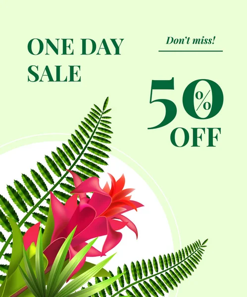 One Day Sale Fifty Percent Miss Coupon Design Red Flower —  Vetores de Stock