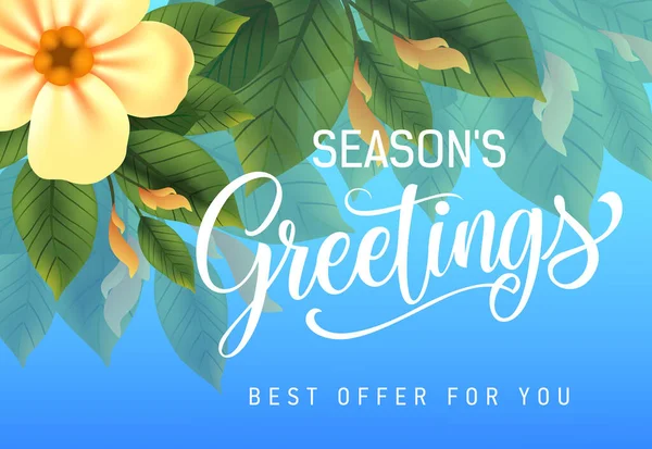Seasons Greetings Best Offer You Advertising Design Yellow Flower Leaves —  Vetores de Stock