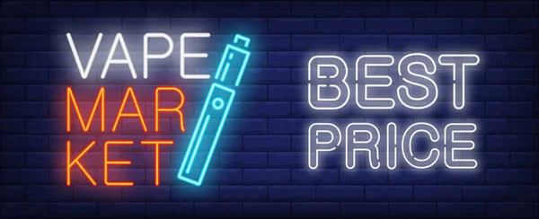 Best Price Vape Market Neon Sign Electronic Cigarette Dark Brick — Stockvektor