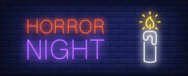 Horror Night Neon Style Banner Candlelight Brick Background Halloween Party — Stockvektor