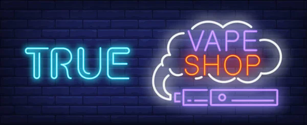 True Vape Shop Neon Sign Purple Electronic Cigarette Smoke Cloud — Stockvektor