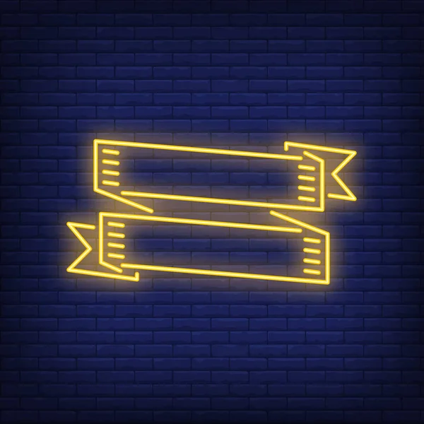 Two Yellow Ribbon Banners Brick Background Neon Style Vector Illustration — Stok Vektör