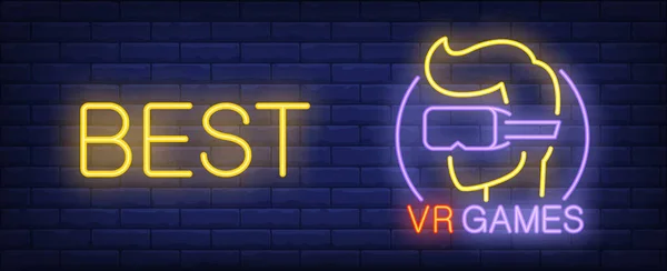 Games Neon Style Banner Brick Background Gamer Goggles Best Lettering — Stockvektor