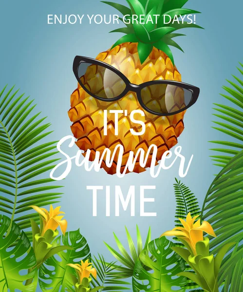 Summer Time Lettering Pineapple Sunglasses Summer Offer Design Handwritten Typed —  Vetores de Stock