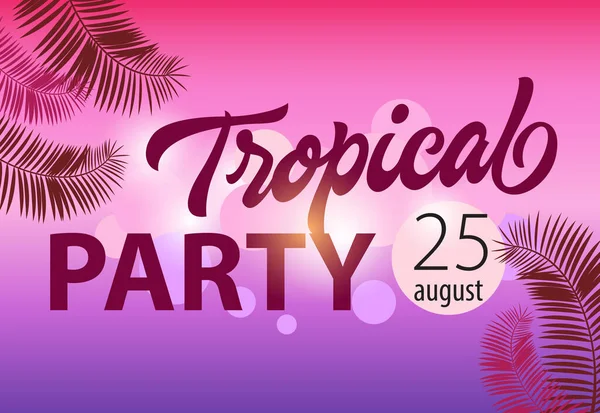 Tropical Party August Twenty Five Invitation Template Palm Leaf Shapes —  Vetores de Stock
