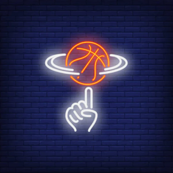Basketball Spinning Finger Neon Sign Basketball Team Game Sport Concept — Stok Vektör