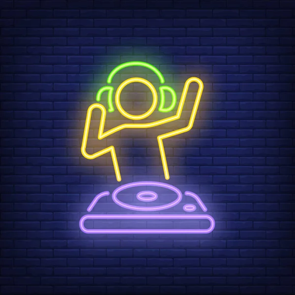 Disk Jokey Mixer Neon Sign Music Party Sound Concept Advertisement — Stok Vektör