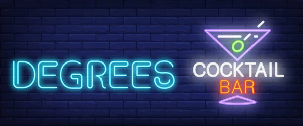 Derece Kokteyl Barı Neon Işığı Duvarda Zeytin Arkaplanlı Bir Bardak — Stok Vektör