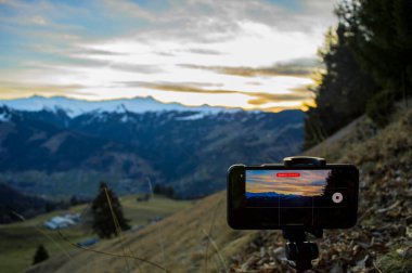 A beautiful sunset in winter time in the evening