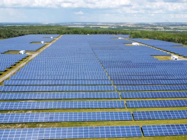 Drone view of a solar farm in Temiskaming Shores, Ontario