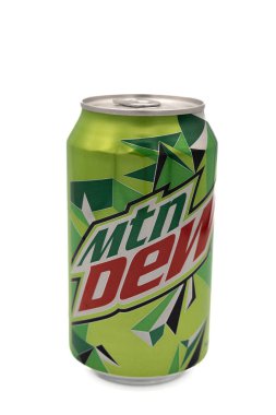 New Liskeard, Ontario, Canada -March 01, 2023 : A can of Mountain Dew on a black background.