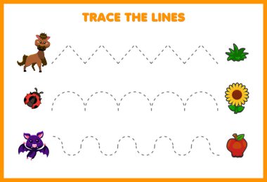 Handwriting Practice Trace the Lines Cute Animals looking for food