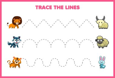 Handwriting Practice Trace the Lines Cute Animals looking for food