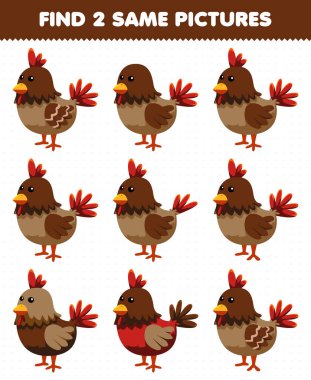 Education game for children find two same pictures cute chicken