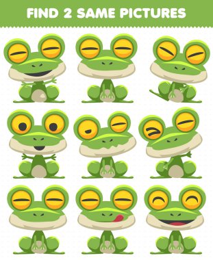 Education game for children find two same pictures cute frog