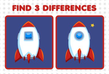 Education game for children find three differences between two cute transportation rocket