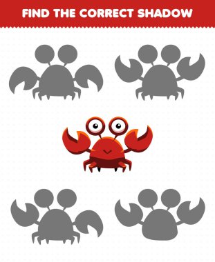 Education game for children find the correct shadow set of cute crab
