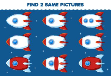 Education game for children find two same pictures transportation rocket