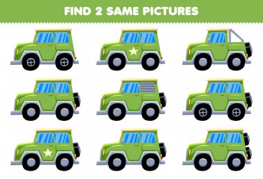 Education game for children find two same pictures transportation jeep car