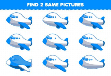 Education game for children find two same pictures transportation plane