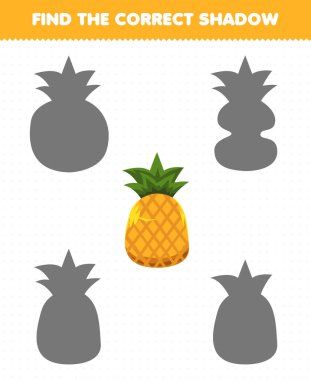 Education game for children find the correct shadow set of cartoon fruit pineapple
