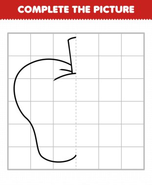 Education game for children complete the picture cute cartoon fruit apple half outline for drawing