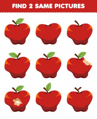 Education game for children find two same pictures fruit apple