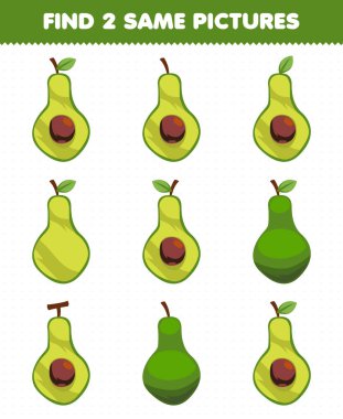 Education game for children find two same pictures fruit avocado
